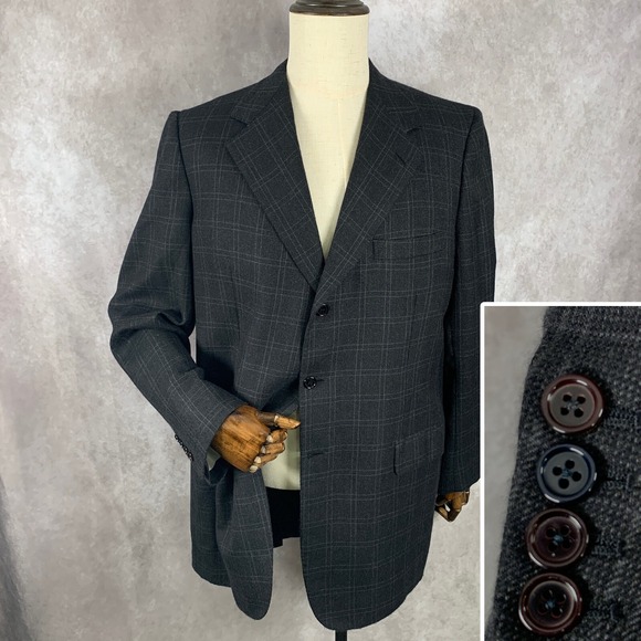 Brioni Jacket Blazer Men 46L Cashmere Black Windowpane Sport Coat NM Triano